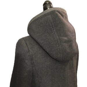 Wilfred Aritzia cocoon coat in rich charcoal grey wool with a large hood